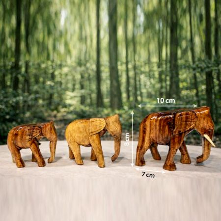 Handcrafted Wood Elephant Figurine Set